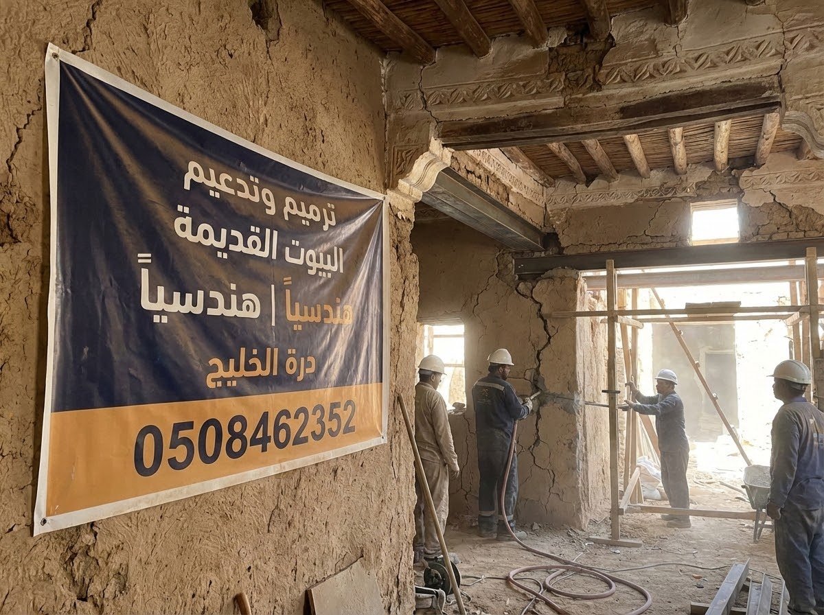 التدعيم-الإنشائي-للبيوت-القديمة-القصيم التدعيم الإنشائي ومعالجة شروخ البيوت القديمة ومباني الطين في القصيم