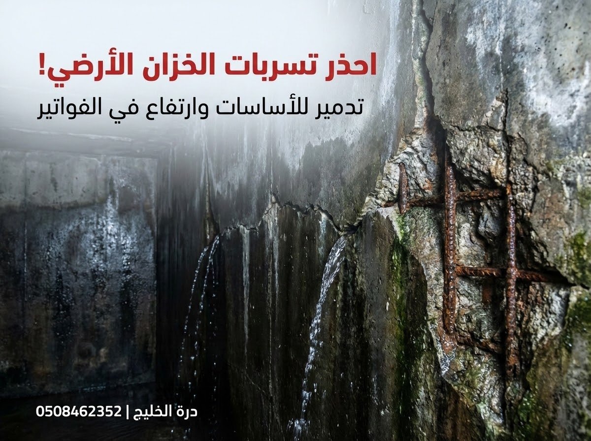 أضرار تشققات وتسربات الخزان الأرضي بدون عزل بالمذنب