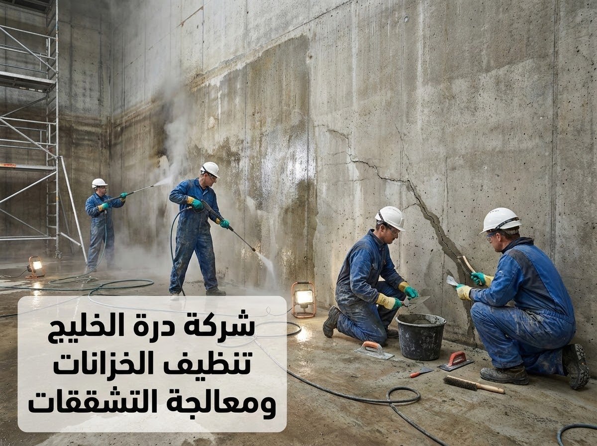 تنظيف وتعقيم الخزانات الأرضية ومعالجة التشققات الخرسانية بعنيزة قبل البدء بالعزل