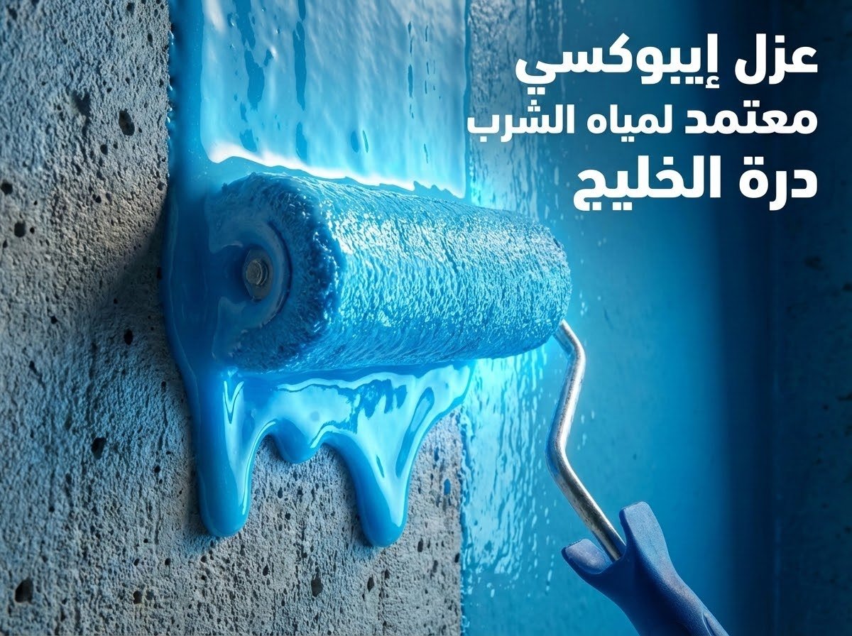 دهان الخزان من الداخل بمادة الإيبوكسي الزرقاء العازلة للمياه والآمنة على الصحة