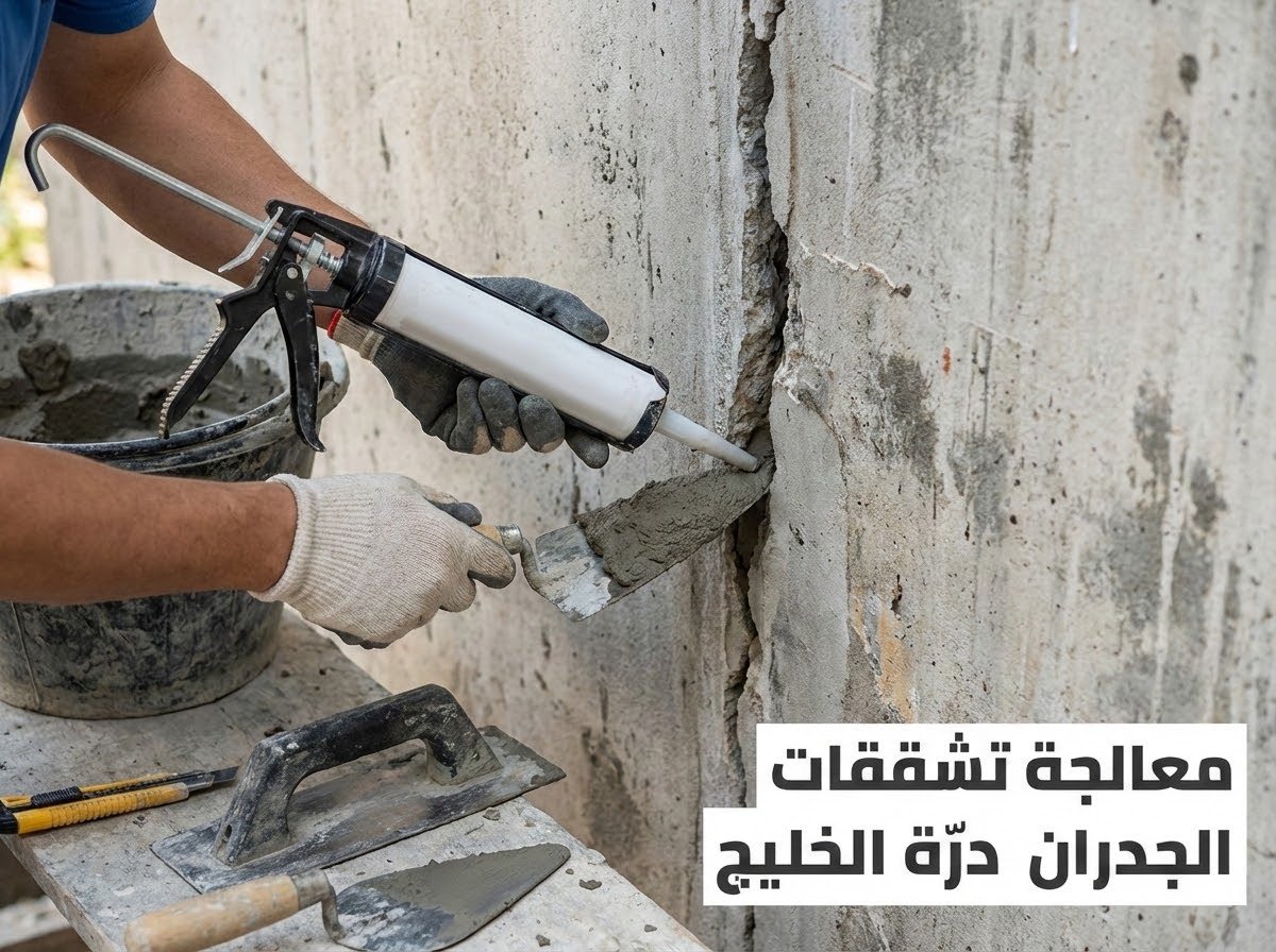 فني متخصص يقوم بمعالجة تشققات الجدران والشروخ الإنشائية في منازل البكيرية