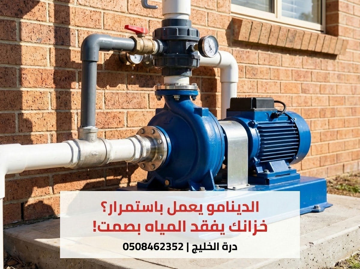 مضخة مياه منزلية زرقاء (دينامو) تعمل بشكل مستمر ومفرط ناتجة عن فقدان مياه الخزان الأرضي